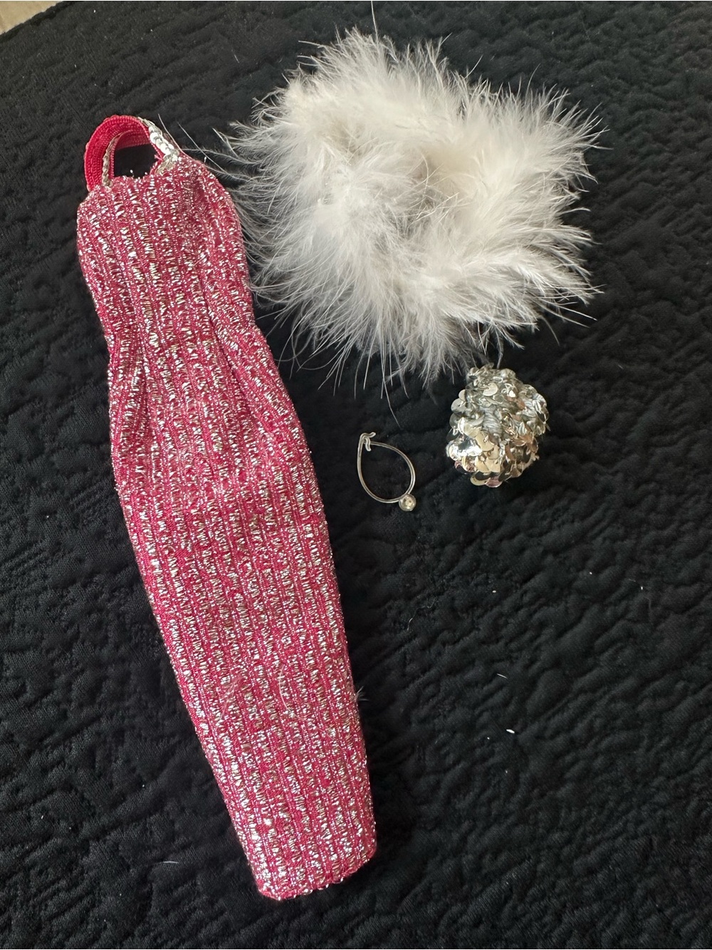 1976 #9720 Superstar Barbie pink sparkly gown white feather boa sequin headband
